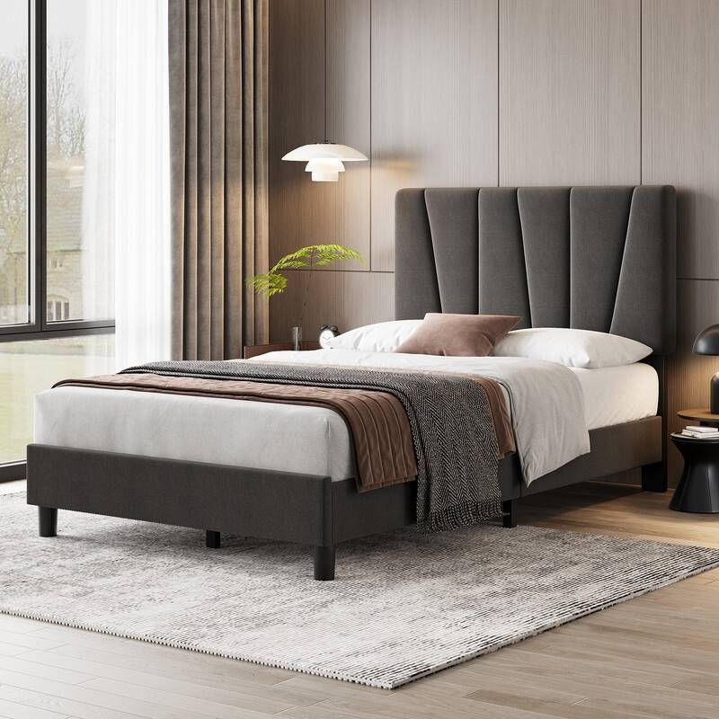 Bed Frame with Sturdy Metal Slats Support - Black02 - Full