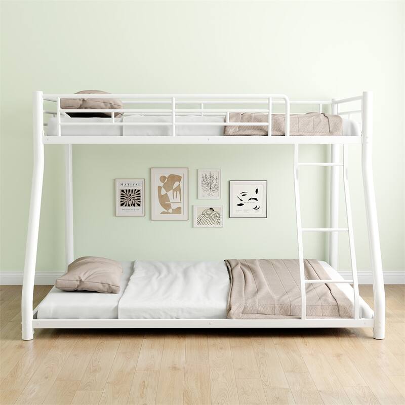 Metal Bunk Bed Twin Over Full Size with Removable Stairs,Sturdy Frame