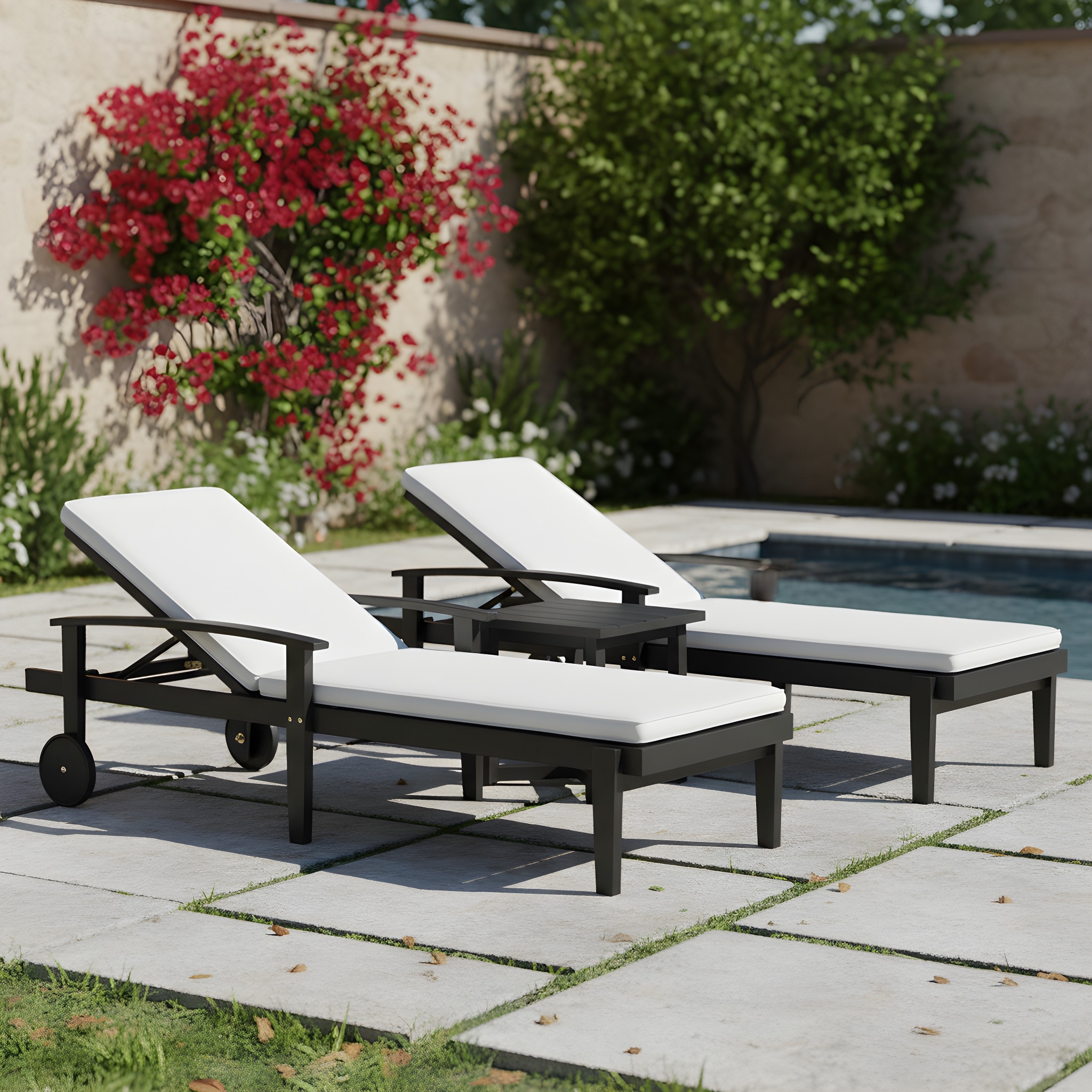 Christopher Knight Home - Modern Outdoor Wooden Adjustable Chaise Lounge with Side Table