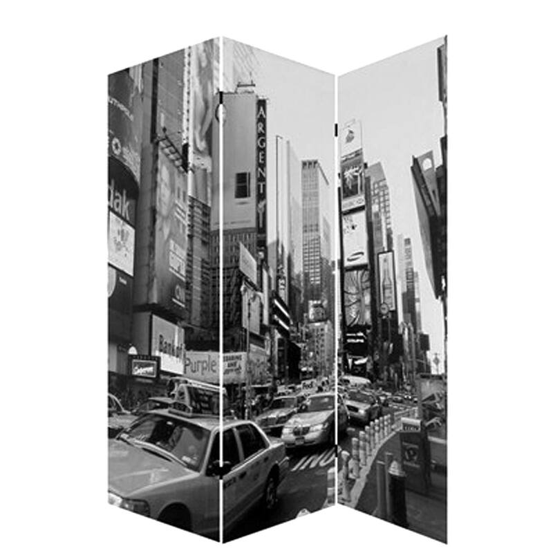 3 Panel Foldable Canvas Screen with NYC Print, Black and White - 6 x 12