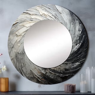 Designart "Grey Black Meditative Movement" abstract spirals Round Bathroom Mirror - grey Modern Round Wall Décor