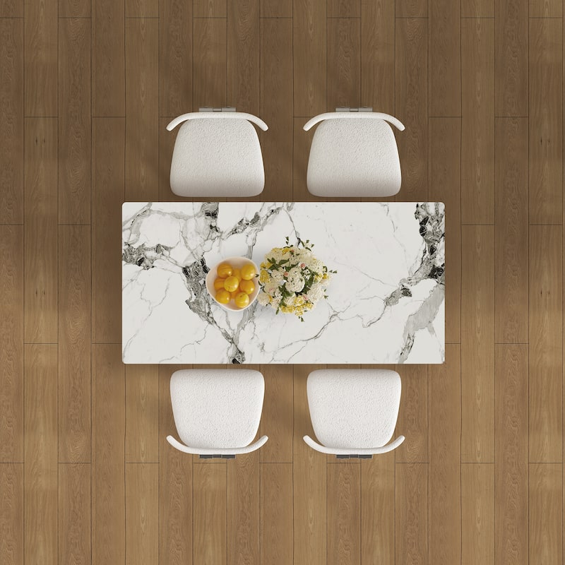 Roomfitters 63 Inch Dining Table Set with Chairs, Sintered Stone Kitchen Desk with Storage Cabinet, White