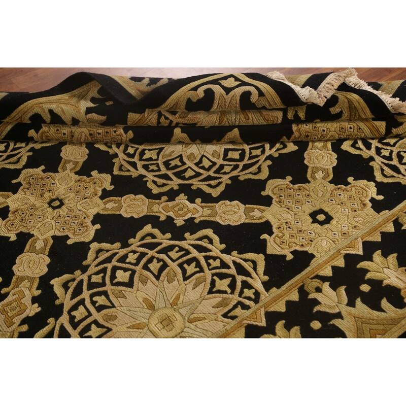 Black & Gold Agra Indian Area Rug Handmade Wool Carpet - 6'2"x 9'4"