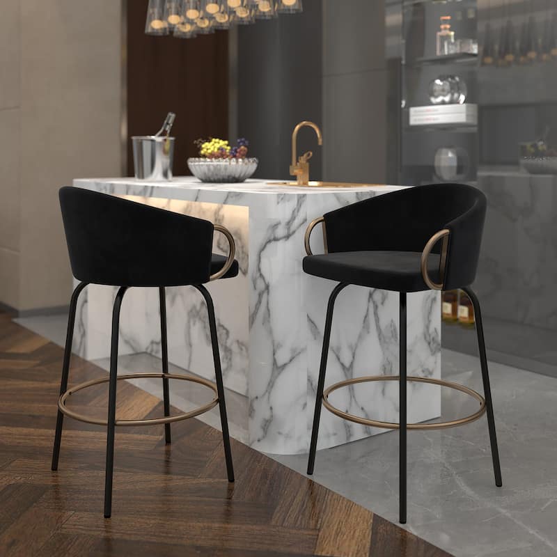 Set of 2 Contemporary Velvet & Metal 26" Counter Stool