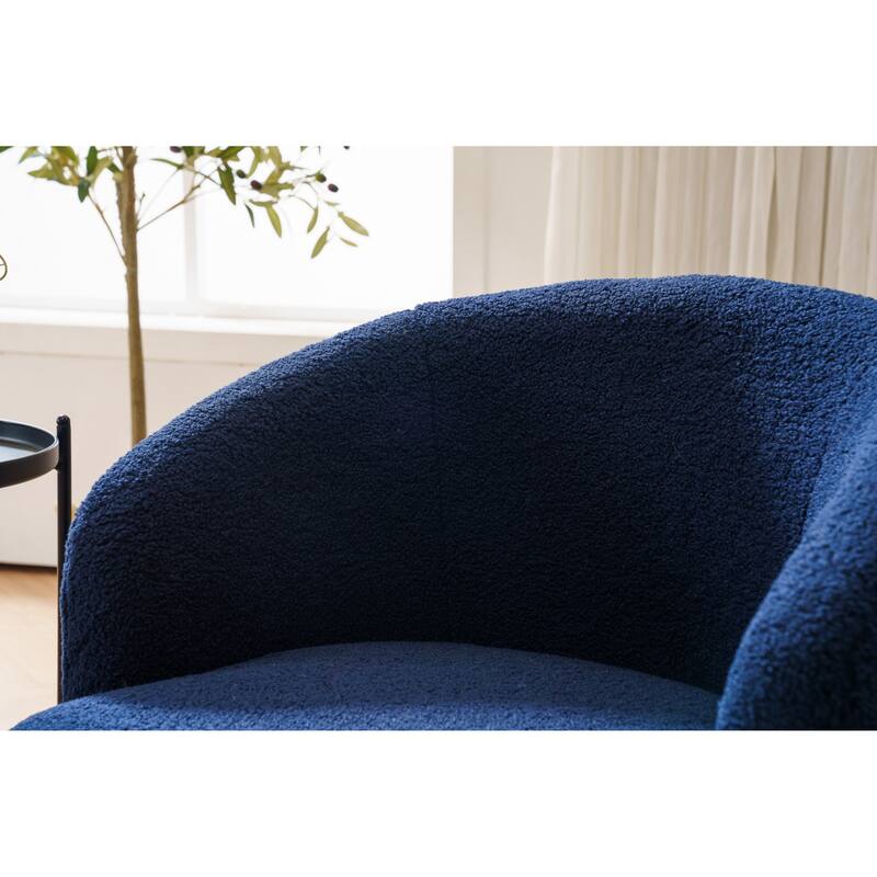 Swivel Accent Armchair Teddy Fabric Upholstered Barrel Chair with Black Point Round Swivel Metal Base