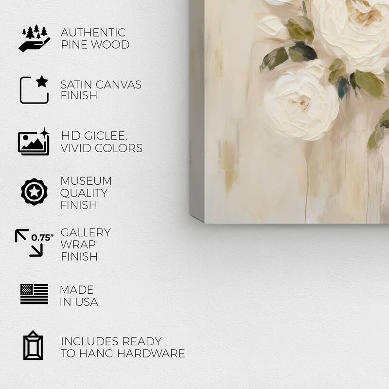 Wynwood Studio Canvas Floral and Botanical Vanilla Scent Flowers White and Cream White Rustic Wall Art Canvas Print