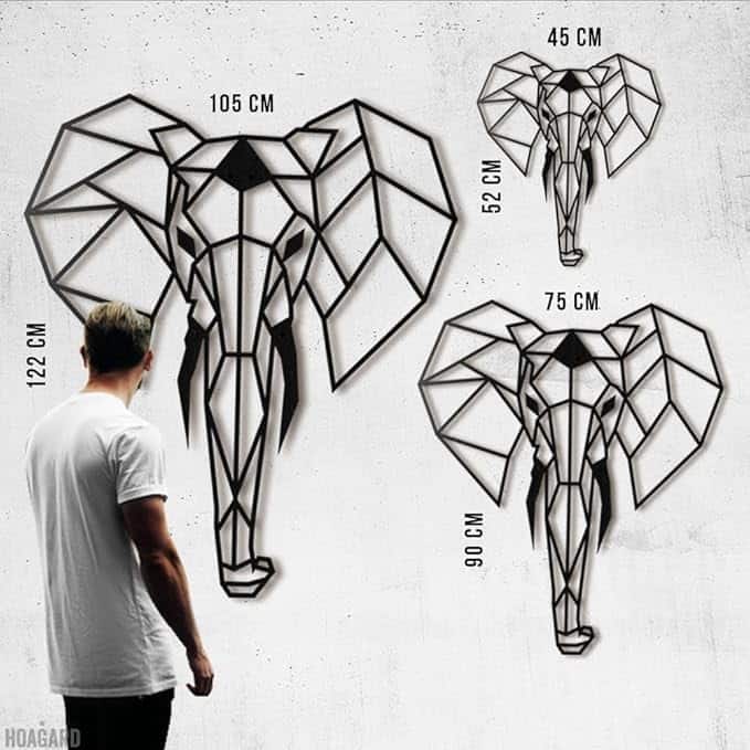 Geometric Elephant Metal Wall Art, Home Living Room Decor