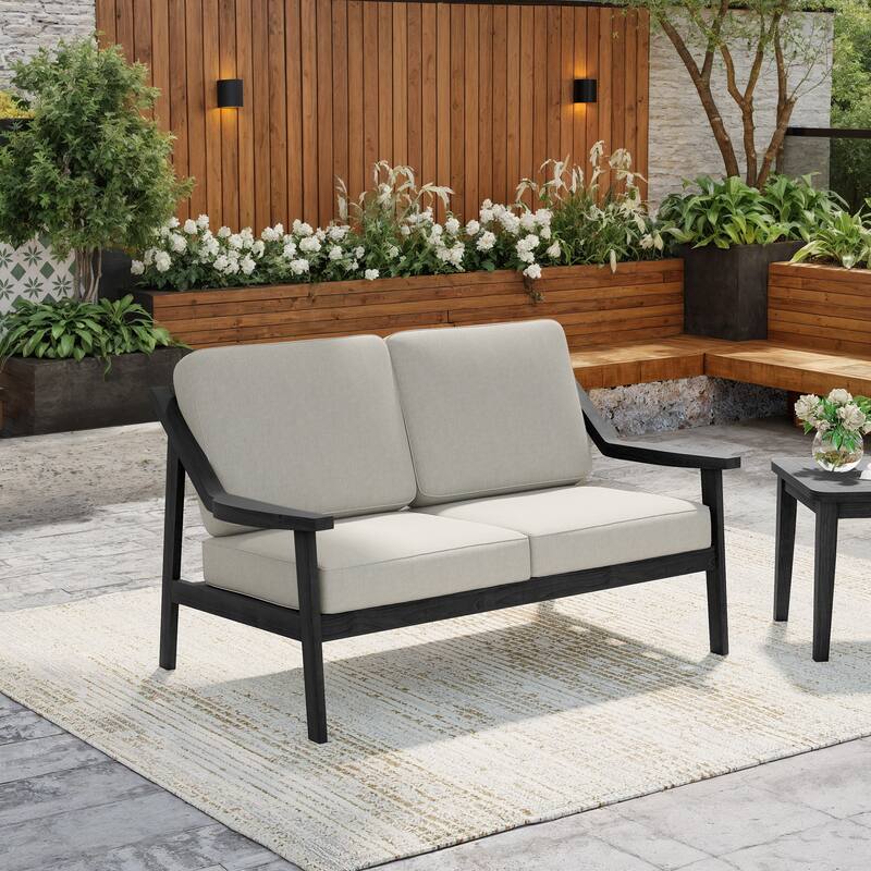 Solid Wood Outdoor Arm Chair Loveseat with Cushion
