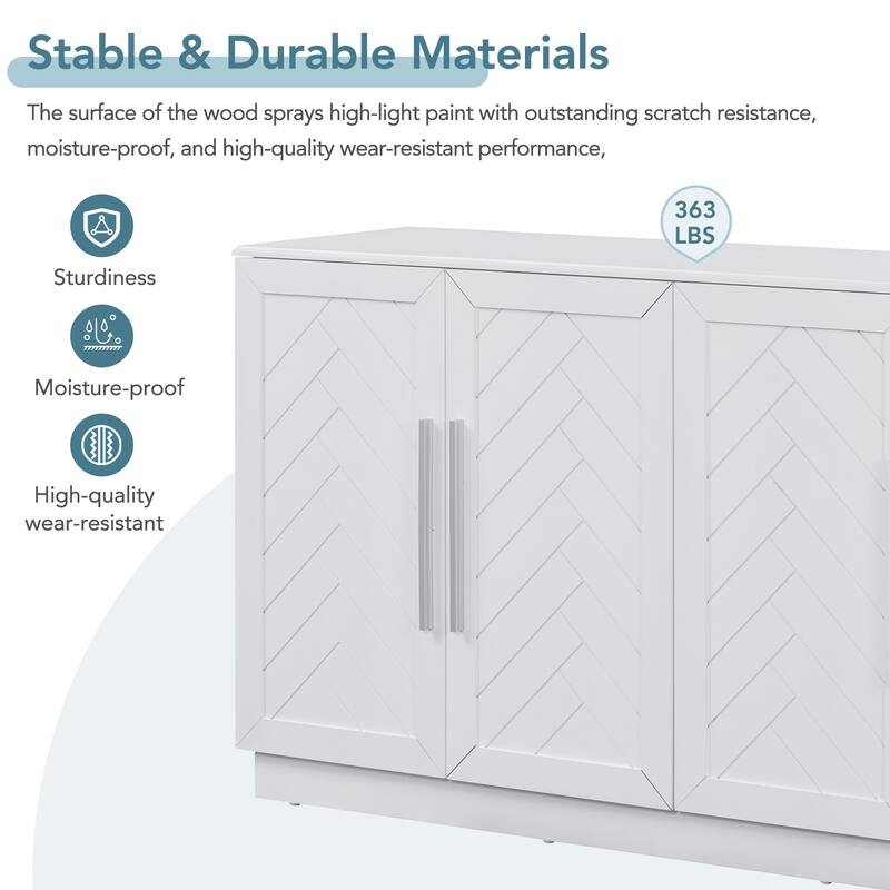 Wooden Storage Sidboard Cabinet with 4 Doors Large Storage Space, Buffet Cabinet with Adjustable Shelves and Silver Handles