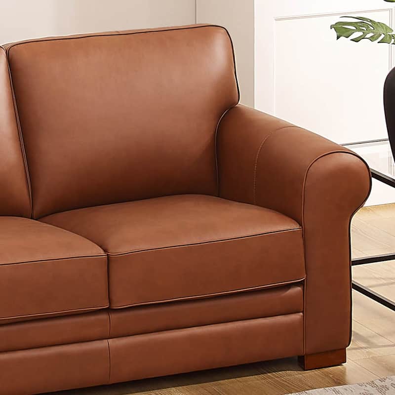 Hydeline Brookfield Top Grain Leather Loveseat With Feather, Memory Foam and Springs