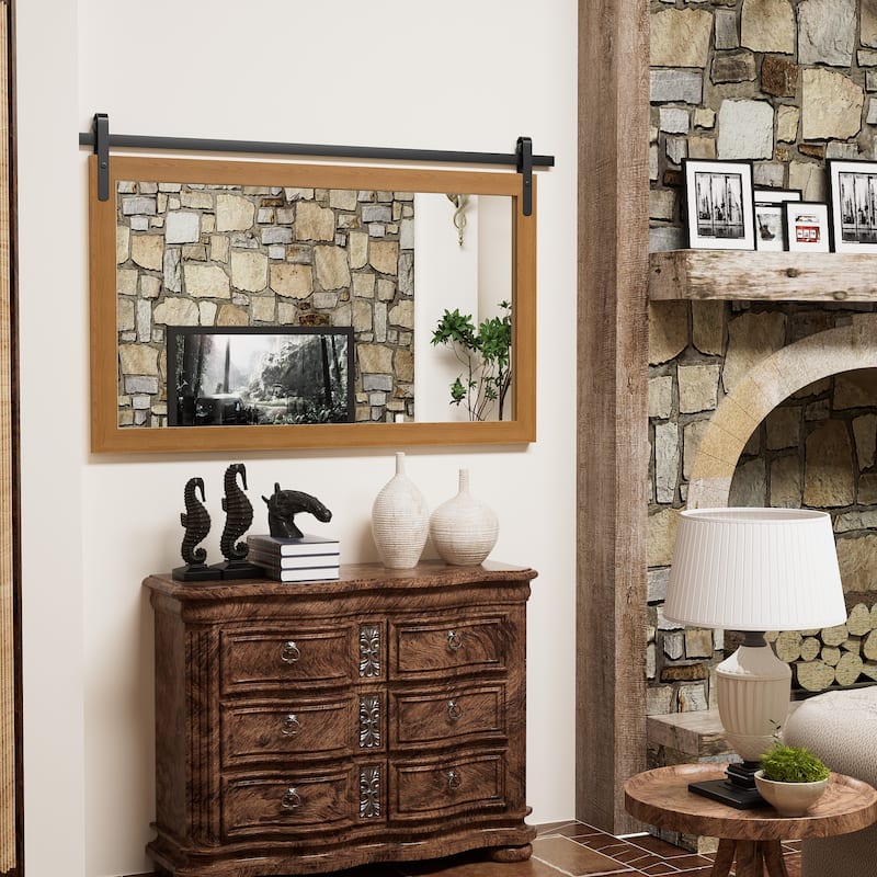 Farmhouse Barn Door Solid Wood Frame Bathroom Vanity Wall Mirror