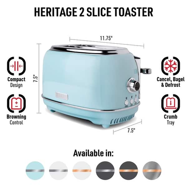 dimension image slide 0 of 2, Haden Heritage Stainless Steel 2-Slice Wide Stot Toaster