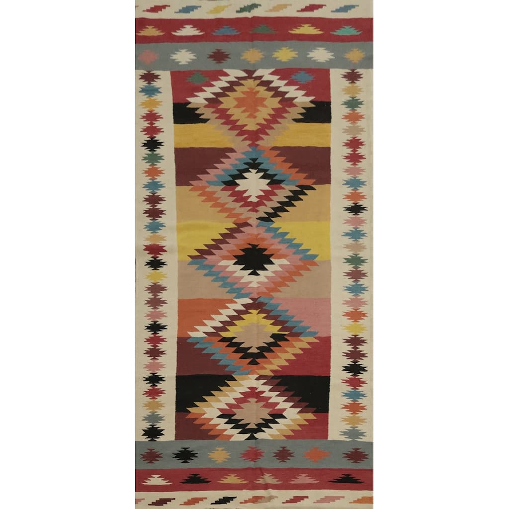 Hand Woven Oriental 100% Wool Carpet Southwestern Tribal Multi-Colored Kilim Area Rug - 11' 8'' X 5' 0''