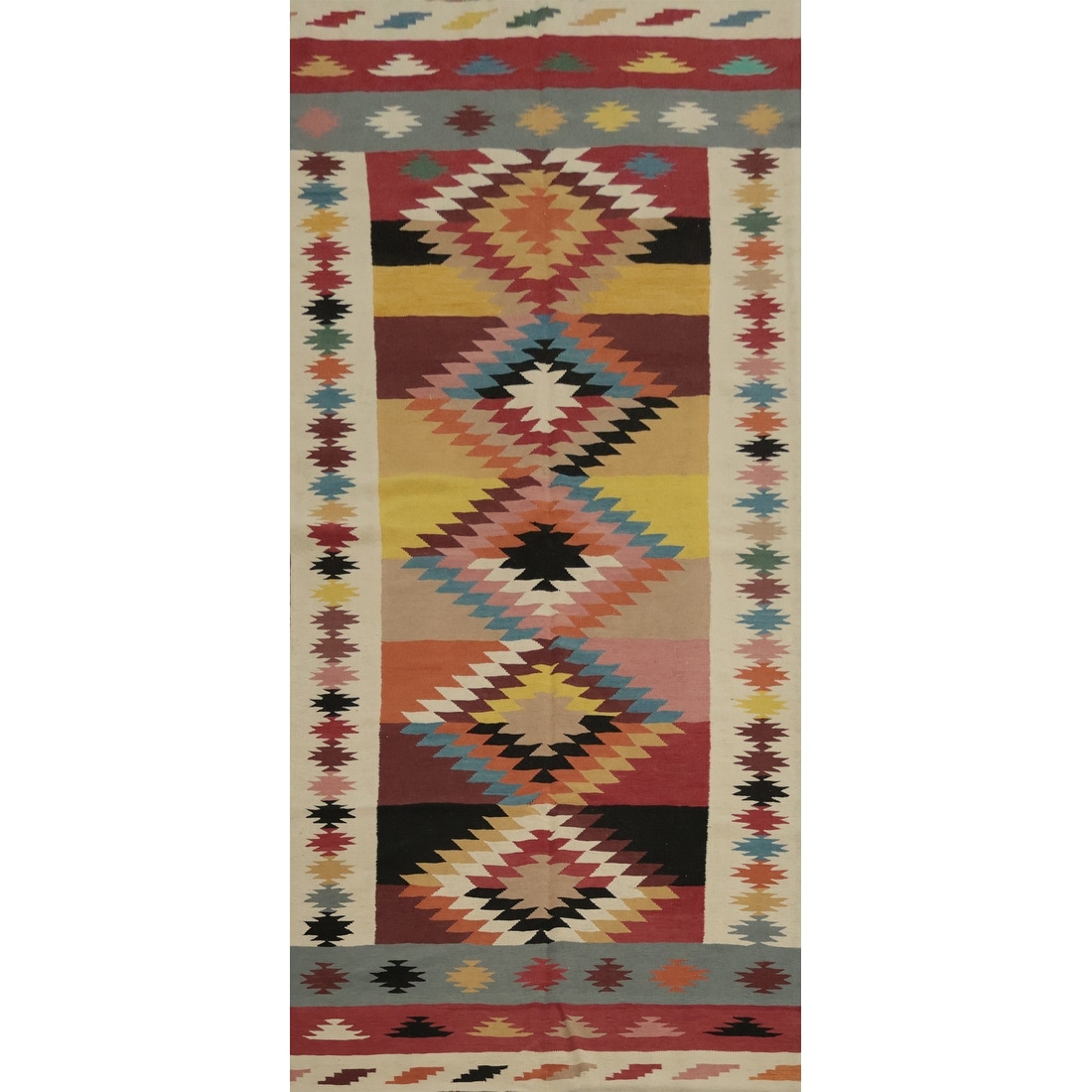Hand Woven Oriental 100% Wool Carpet Southwestern Tribal Multi-Colored Kilim Area Rug - 11' 8'' X 5' 0''