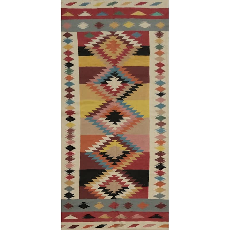 Hand Woven Oriental 100% Wool Carpet Southwestern Tribal Multi-Colored Kilim Area Rug - 11' 8'' X 5' 0''