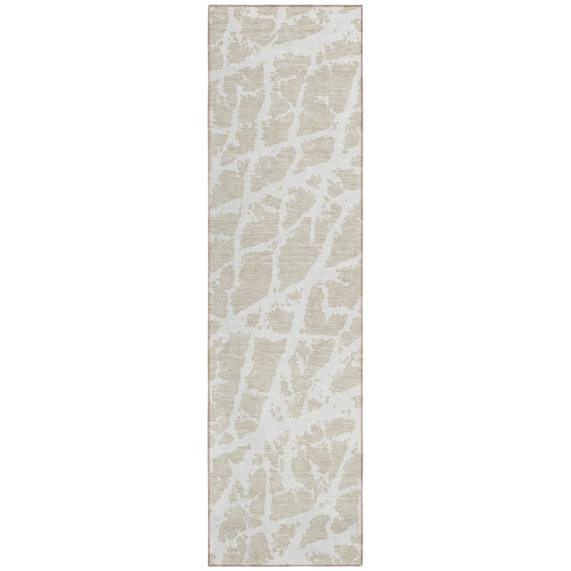 Machine Washable Indoor/ Outdoor Transitional Beige Crackle Chantille Rug