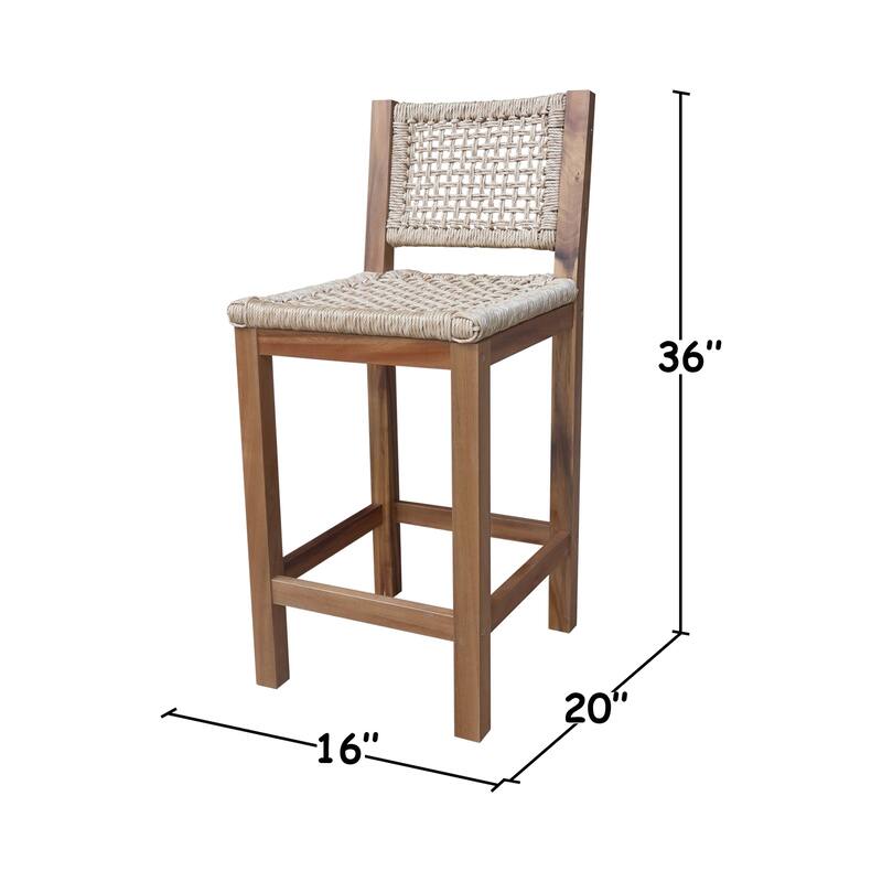 Outdoor Set of Two Stool with Wicker Seats and Back