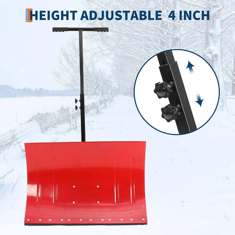 29.1 Wx 14.2 H Ergonomic T-Handle Heavy Duty Snow Shovel with Wheels for Driveway, Sidewalk