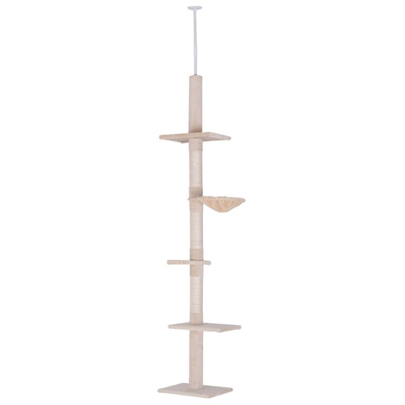 Durable Cat Tree with Plush Covers, Adjustable Height, and Safety Tension Rod - 90.5'' to 102.25