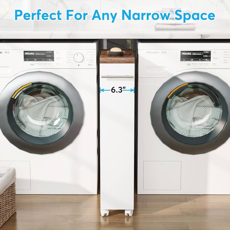 20" 4-Tier Narrow Rolling Kitchen Utility Cart Brown and White