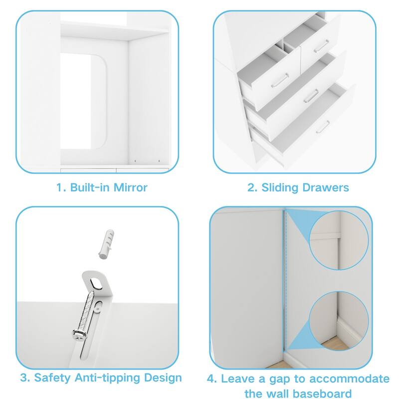 Cimly 25''W Closet Organizer with Mirror and Drawers, Freestanding Closet System for Walk-in/ Reach-in Closet