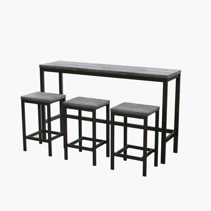 Long Dining Table Set with 3 Stools Pub Kitchen Set Side Table with Footrest