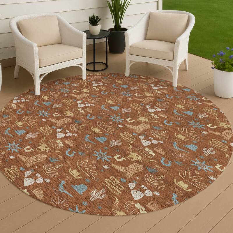 Machine Washable Indoor/ Outdoor Cowboy Ranch Chantille Rug - Paprika - 8' x 8'