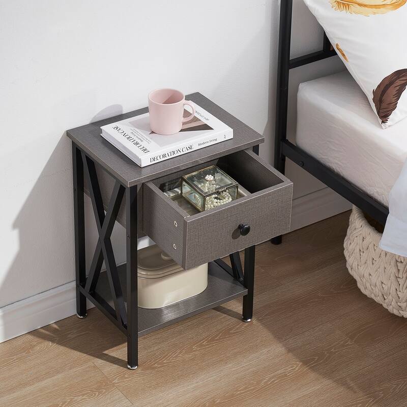 VECELO Mid Century Modern Nightstand with Storage Shelves, Set of 2 Nightstands, End Table/Side Table