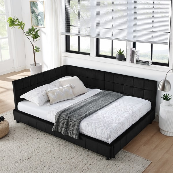 slide 2 of 12, Full Size Upholstered Daybed with Backrest and Armrests Black