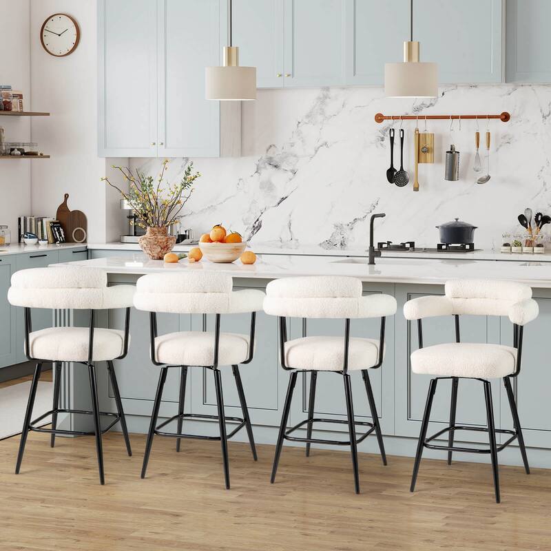 Costway 27” Swivel Bar Stool Set of 2/4 with Curved Back & Arms & - See Details