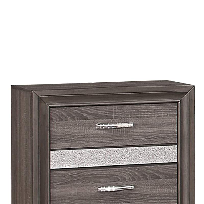 2 Drawer Wooden Nightstand with 1 Hidden Jewelry Drawers, Gray and Silver