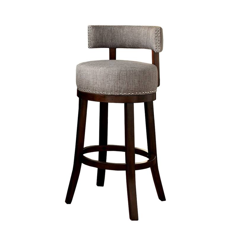 Swivel Barstool with Curved Open Low Back, Set of 2, Grey and Brown - 34 H x 22.25 W x 22.25 L Inches - grey-brown