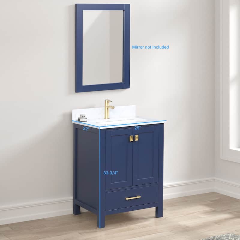 Blossom Geneva 24" Solid Wood Vanity w/ Marble Top, Sink & Mirror