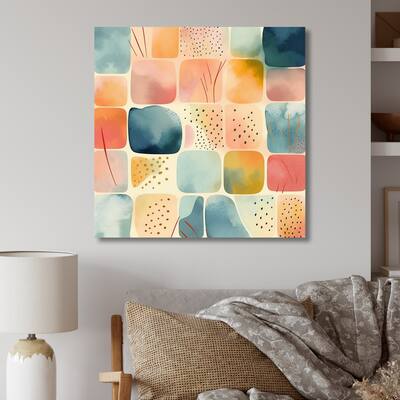 Designart "Orange Fun Pattern Of Shapes III" Modern Geometric Metal Wall Art