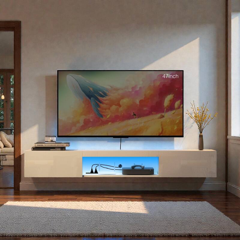 63" Floating TV Stand with 16-Color LED Lights, Wall Mounted Entertainment Center for 55-65 Inch TVs, Modern TV Cabinet