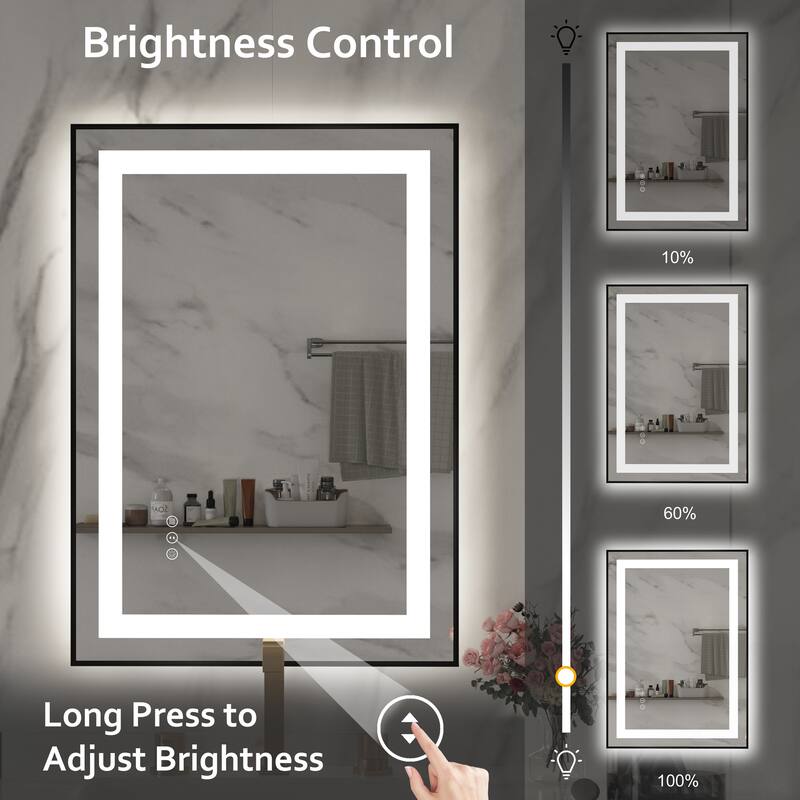 QuivaraView Aluminum front light and backlit LED lighted Framed Tempered Glass Bathroom Vanity Wall Mounted Mirror