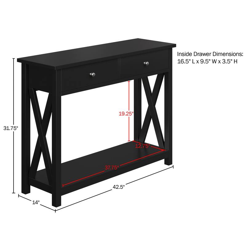Console Table with Two Drawers – 2-Tier Entryway Table with Storage Shelf by Lavish Home (Black)