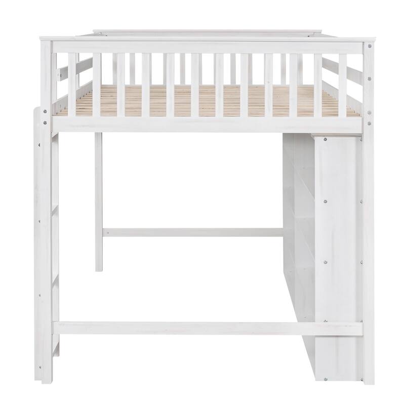 Full Loft Bed with 8 Storage Shelves, Built-in Ladder, and Safety Guardrails - Perfect for Kids' Study and Play Area