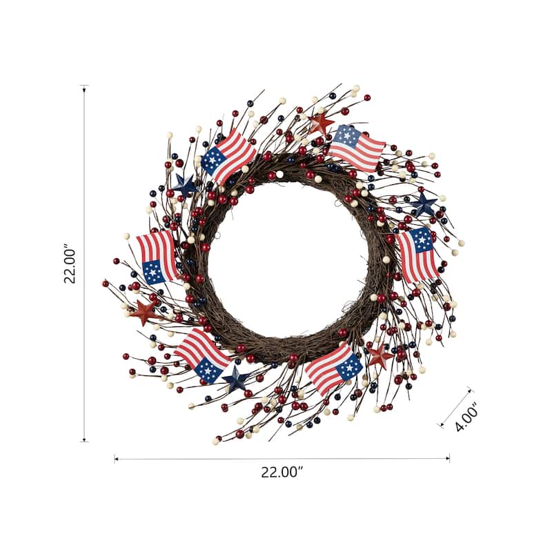 Glitzhome Americana Flag Patriotic Round/Heart Berry Wreaths