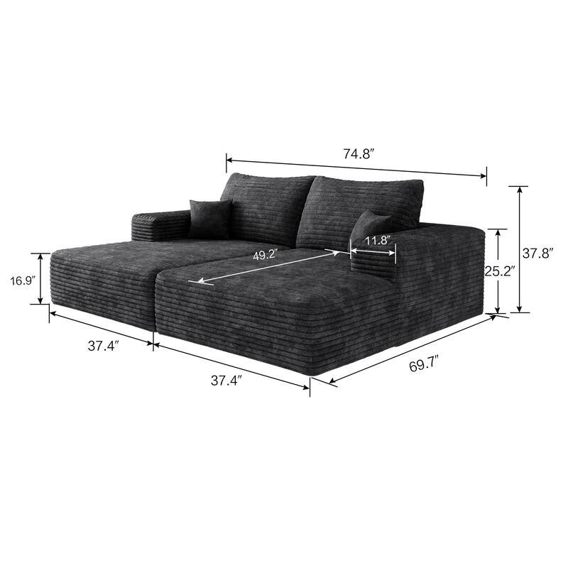 74.8" Modern Sofa Bed with Dual Sleeper, Lounger for Moviebonus Room