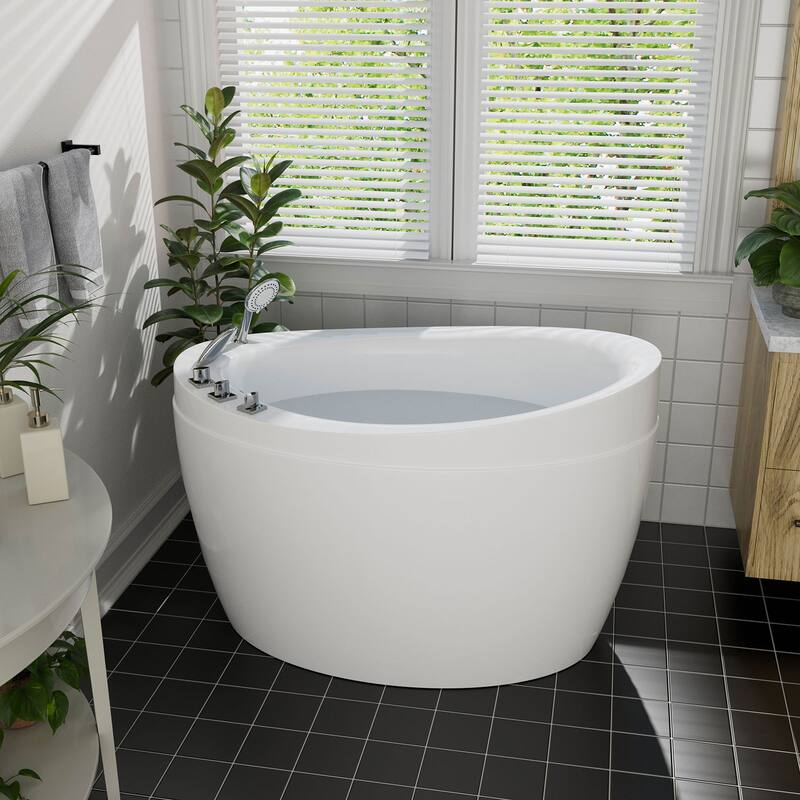 Japanese style 59 in. Acrylic Deep Soaking Freestanding Bathtub with Faucets and Integral Seat