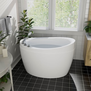 Japanese style 59 in. Acrylic Deep Soaking Freestanding Bathtub with Faucets and Integral Seat