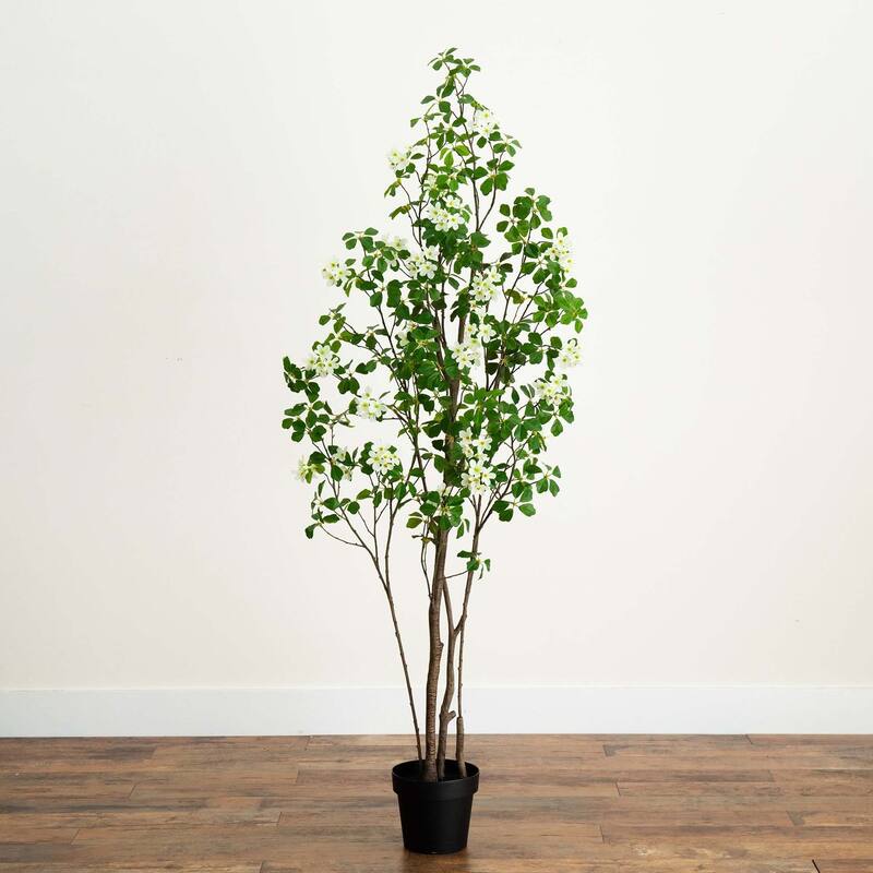 Artificial Dogwood Potted Tree - 6' - Green and White