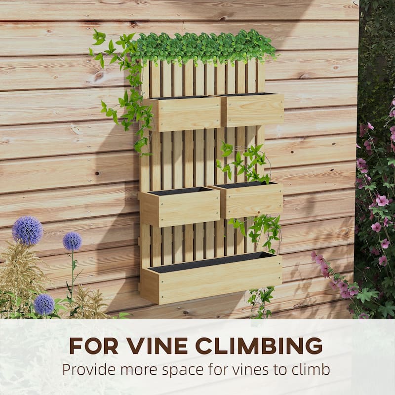 5 Box Raised Garden Bed with Trellis, 39" Tall Wall-Mounted Wood Planter Box Set with Adjustable Height,Drainage Hole