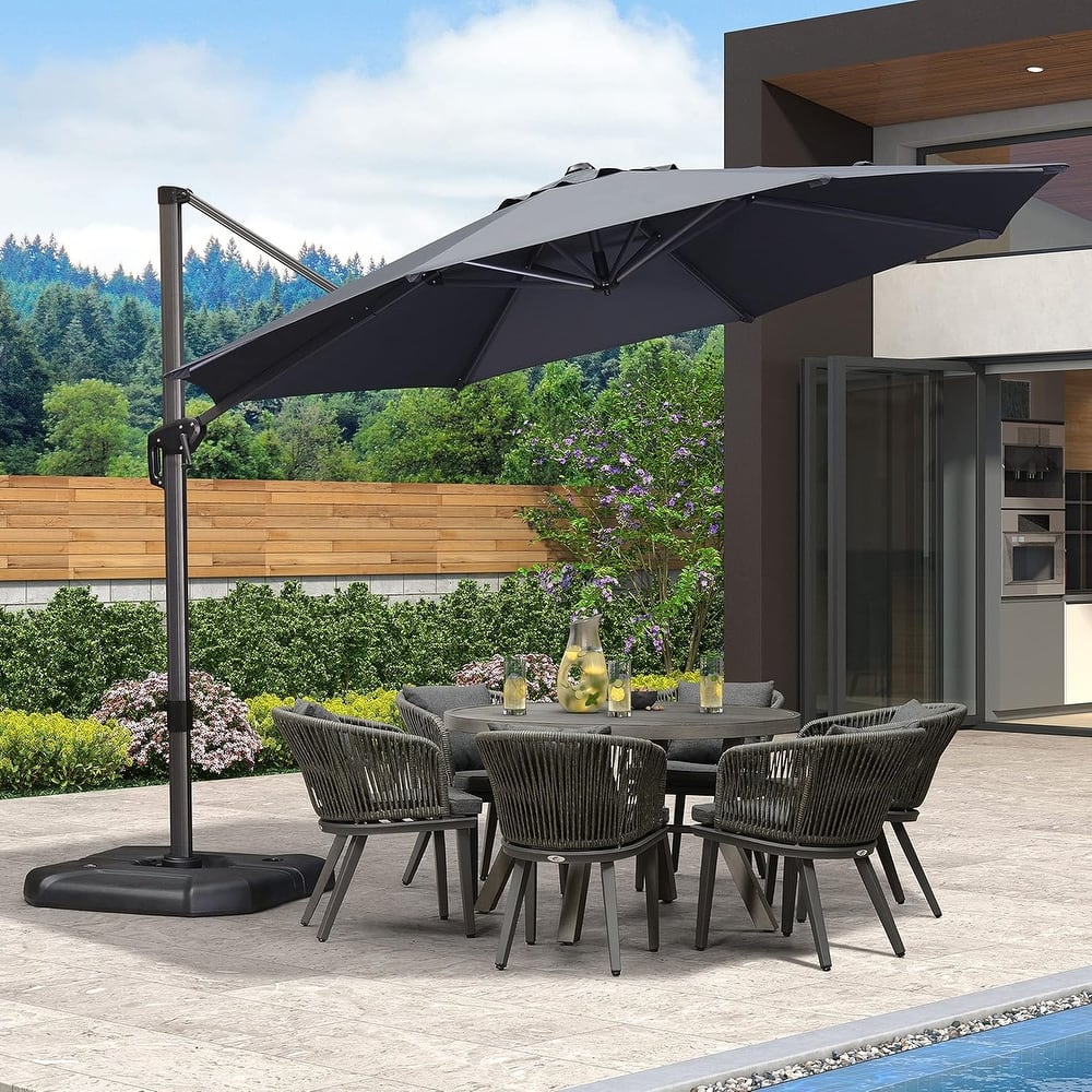 PURPLE LEAF 11 ft 360 Degree Rotation Patio Cantilever Umbrella With Base