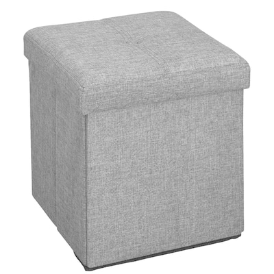 Simplify Linen Look Single Foldable Ottoman in Grey