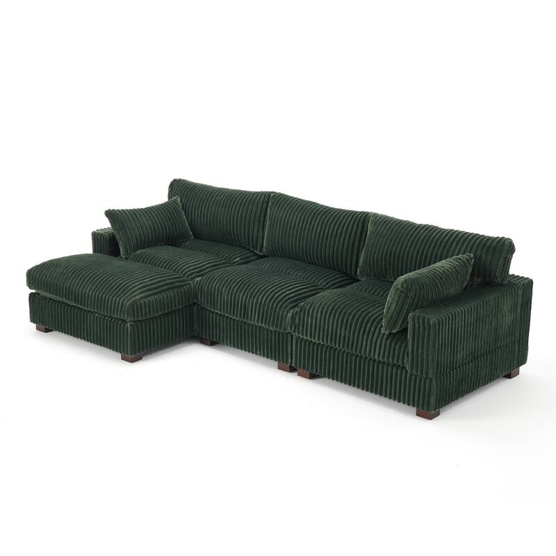 Plush Corduroy Upholstered Modular Sectional Sofa with Chaise