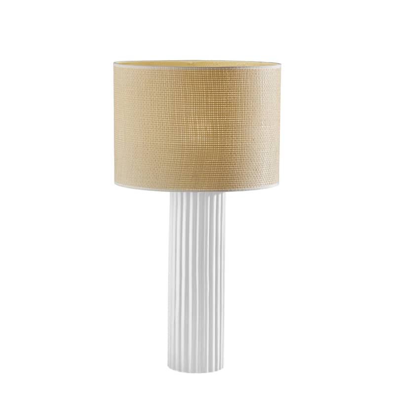 Ceramic Table Lamp with Beige Fabric Drum Shade Rotary Switch - 29" - White