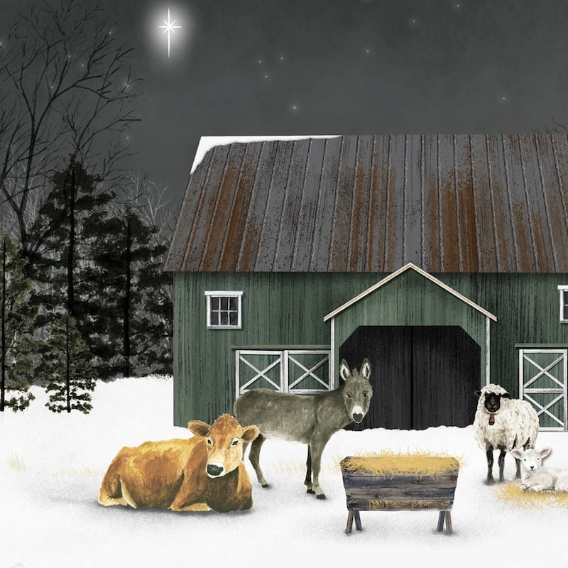 HomeRoots Remembering the Night Christmas Manger Black Framed Wall Art