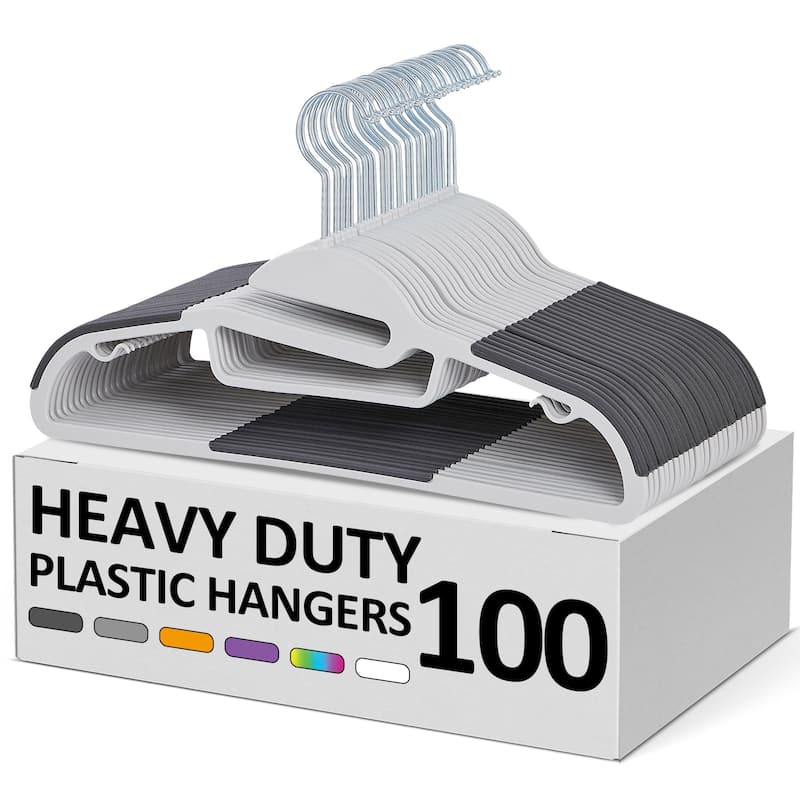100 Pack Clothes Hangers Plastic Coat Hangers Non-Slip Space-Saving Swivel Hook - Dark Grey